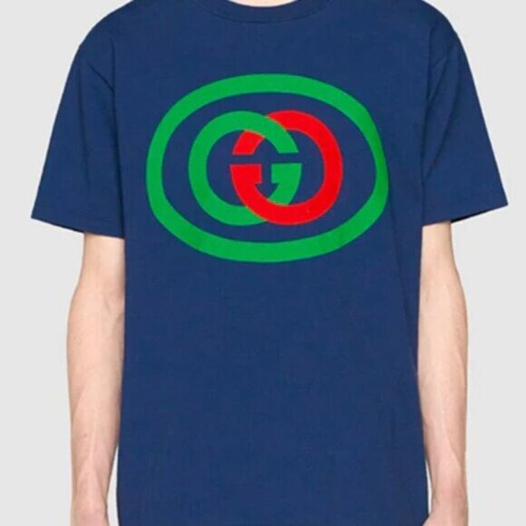 NWT Gucci Oversized Cotton Oval Interlocking GG Logo Blue T-Shirt size L - Picture 3 of 16